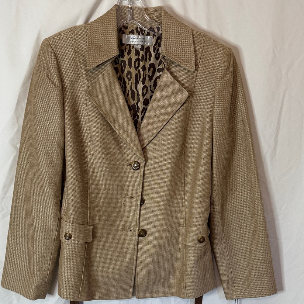 Tahari Tan Linen Blazer